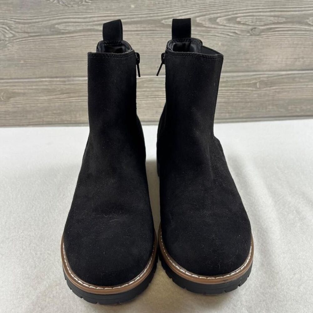 Kensie Black Suede Chelsea Ankle Boots Women’s 10 Lug Sole Block Heel Booties